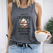 Sorry I'm Cranky Duck 60s Crew-neck Sleeveless Vest Women's Color Cotton Tank Top in Gray