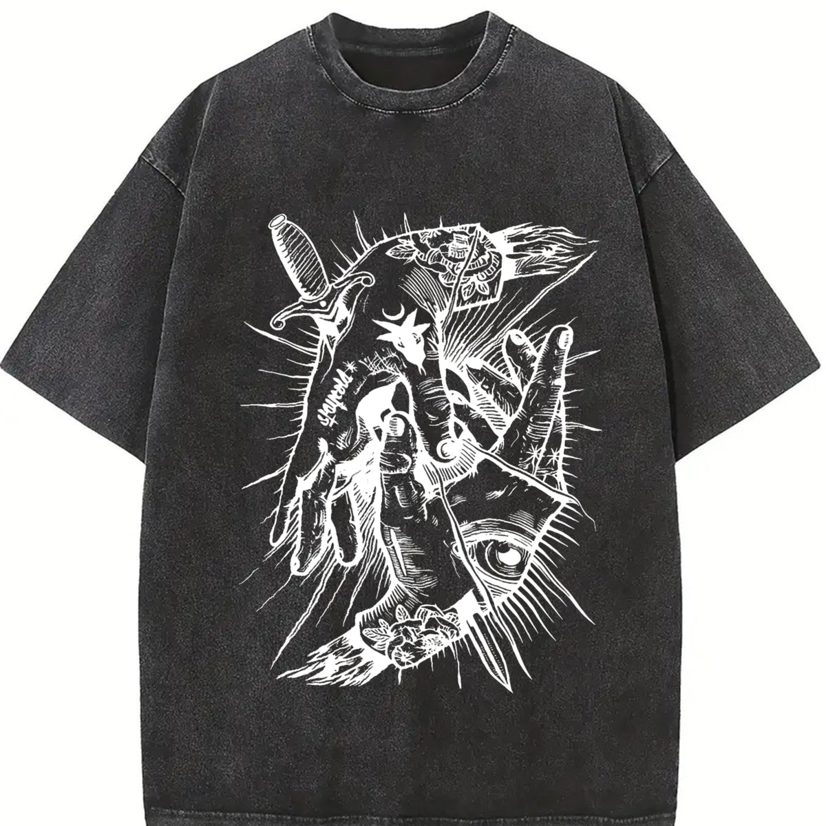 Occult Hands Eye Vest Vintage Washed T-Shirt in Black