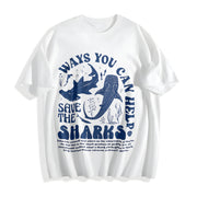 Shark & Letter Ladies for All Seasons Cotton T-Shirt in White