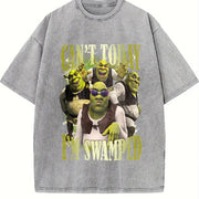 Shrek Carton Characters Vintage Washed T-Shirt in Gray
