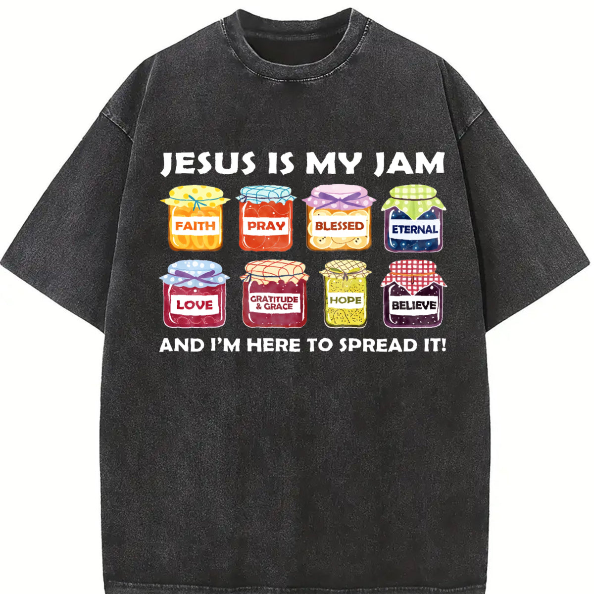 Christian Faith Retro for Church Vintage Washed T-Shirt in Black