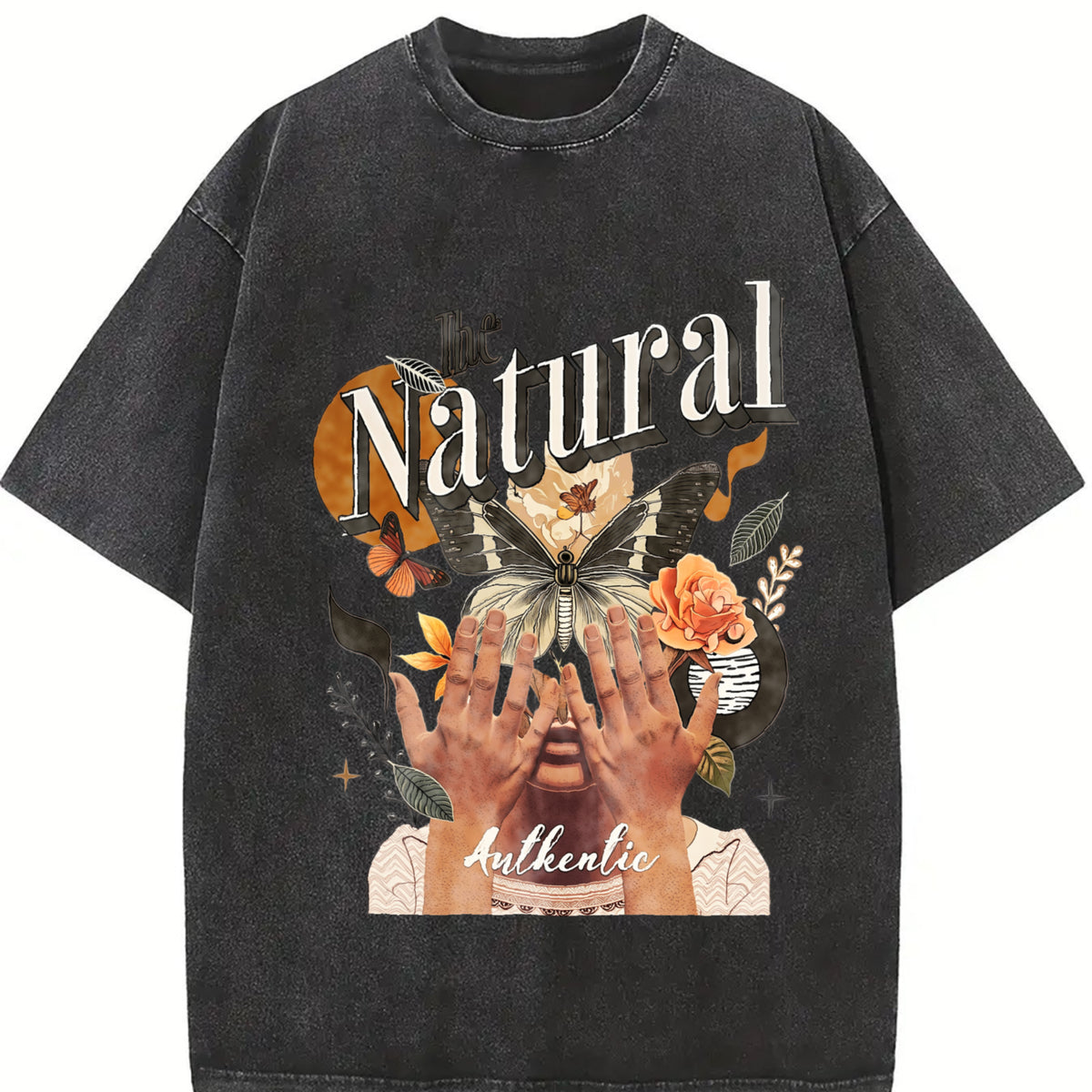 Be Natural Authentic Vintage Washed T-Shirt in Black