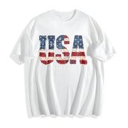 USA 1776 Patriotic American Flag Cotton T-Shirt in White