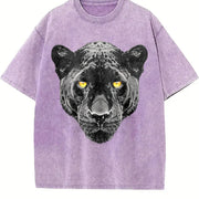 Black Panther Halftone Yellow Eyes Vintage Washed T-Shirt in Purple