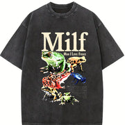 Man I Love Frogs Frog Meme Vintage Washed T-Shirt in Black