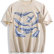 Whale 90s Tattoo Retro ® Y2k Ocean Humpback Whale Vintage Washed T-Shirt in Beige