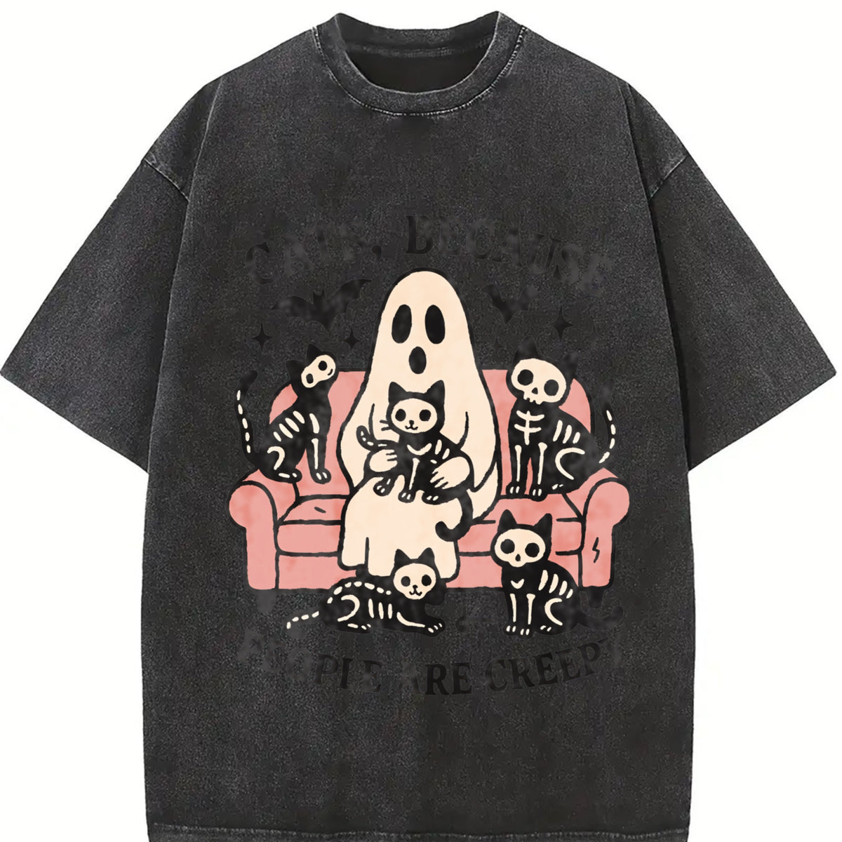 CATS Sofa Skull Cat 1pc Vintage Washed T-Shirt in Black