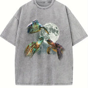 Three Turtles 90s Retro Turtle Moon Vintage Washed T-Shirt in Gray