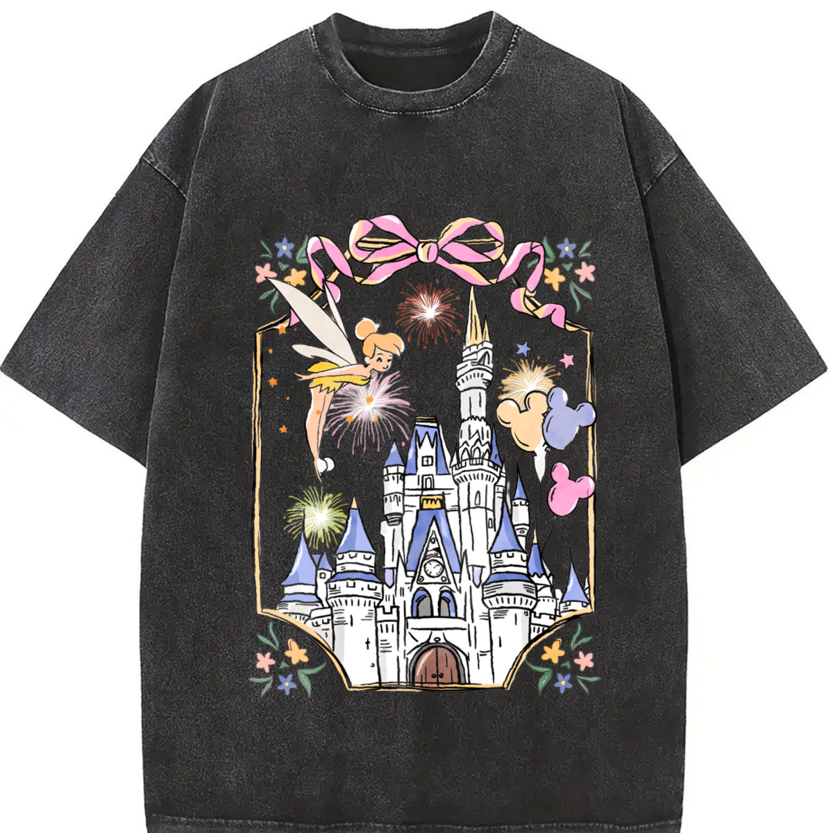 Retro Walt World Magical Castle Trip vintage washed oversized T-shirt in Black