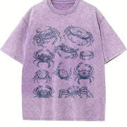 Crab 90s Tattoo Retro ® Y2k Beach Marine Vintage Washed T-Shirt in Purple