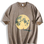 Retro Moon and Lonely Man Vintage Washed T-Shirt in Brown