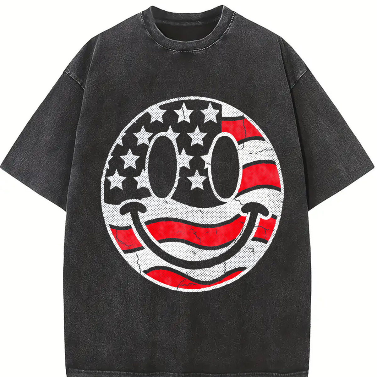 American Flag Smile Fourth of July Vintage Washed T-Shirt in Black