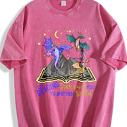 Spring and a Round-neck Short-sleeve with a Small Dragon Vintage Washed T-Shirt in Red