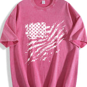Distressed American Flag Vintage Washed T-Shirt in Red