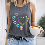 Rainbow Paw Heart Crew-neck Sleeveless Vest Outdoor Women's Color Cotton Tank Top in Gray