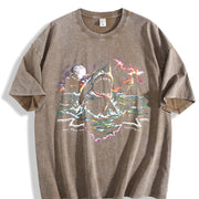Great White Shark 90s Vintage Washed T-Shirt in Brown