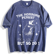 The Horrors Persist But So Do I Opossum vintage washed oversized T-shirt in Blue