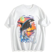 Orca Midnight Retro Ocean Cotton T-Shirt in White