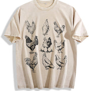 Chickens 1990s Cute Chickens Retro Vintage Washed T-Shirt in Beige