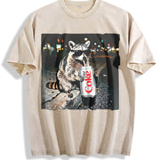 Raccoons Diet Coke Vintage Washed T-Shirt in Beige