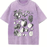 Fruits and Berries Retro 90s Tattoo Vintage Washed T-Shirt in Purple