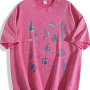 Sea Shell Tattoo Retro Shell Vintage Washed T-Shirt in Red