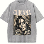 Chicana Chola Style Lowrider Mexican American Latina vintage washed oversized T-shirt in Gray