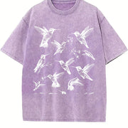 Hummingbird 90s Tattoo Vintage Washed T-Shirt in Purple