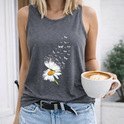 Daisy Dragonfly Flight Crew-neck Sleeveless Vest Outdoor Women's Color Cotton Tank Top in Gray