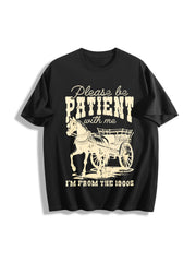 Please Be Patient 1900s Cotton T-Shirt in Black