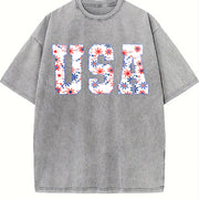 USA Floral Flowers vintage washed oversized T-shirt in Gray