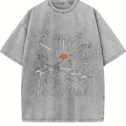 Country Roads Take Me Home Mountain Scene vintage washed oversized T-shirt in Gray