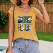 Sleeveless Tank with Villain Character Collage Women's Color Cotton Tank Top in Yellow