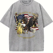 Statue of Liberty Bald Eagle USA 250th Anniversary Vintage Washed T-Shirt in Gray