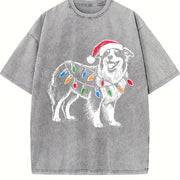 Australian Shepherd Christmas Vintage Washed T-Shirt in Gray