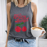 Cherry Bomb Cherry Crew-neck Sleeveless Vest Outdoor Women's Color Cotton Tank Top in Gray