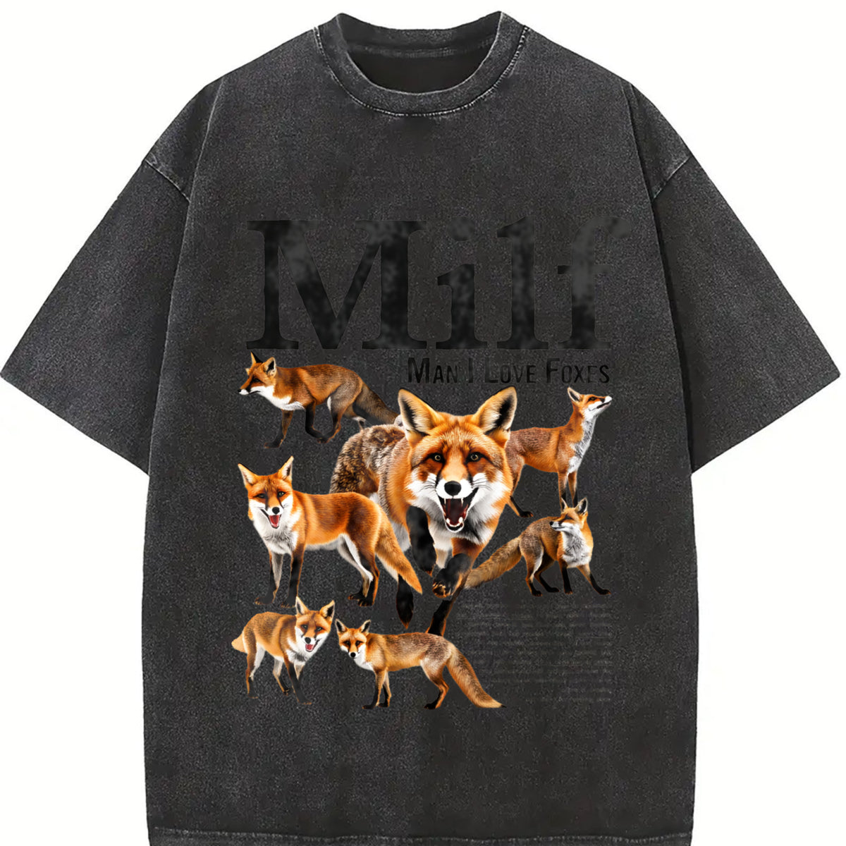 Man I Love Foxes Animal Meme Vintage Washed T-Shirt in Black
