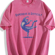 Retro Expensive and Difficult Dancing Cat 90s Vintage Washed T-Shirt in Red
