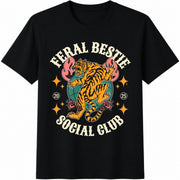Custom Feral Bestie Social Club Cotton T-Shirt in Black