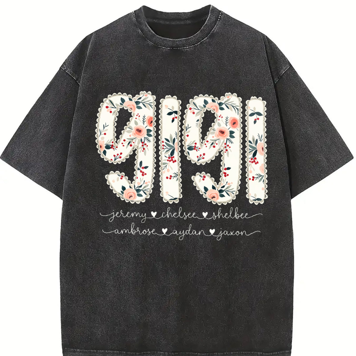 Personalized Gigi Custom Gigi with Kids Names Vintage Washed T-Shirt in Black