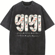 Personalized Gigi Custom Gigi with Kids Names Vintage Washed T-Shirt in Black