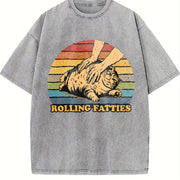 Cat Rolling Fatties High-quality Soft vintage washed oversized T-shirt in Gray