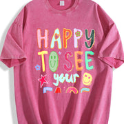 Happy To See Your Face Teacher Appreciation vintage washed oversized T-shirt in Red