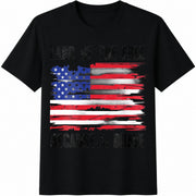 Land of the Free Because of the Brave American Flag Cotton T-Shirt in Black