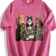 Cats Playing Poker Vintage Washed T-Shirt in Red