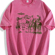 Cowboy UFO 90s Western Alien Vintage Washed T-Shirt in Red