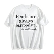 Letter Pearl Embroidery Cotton T-Shirt in White
