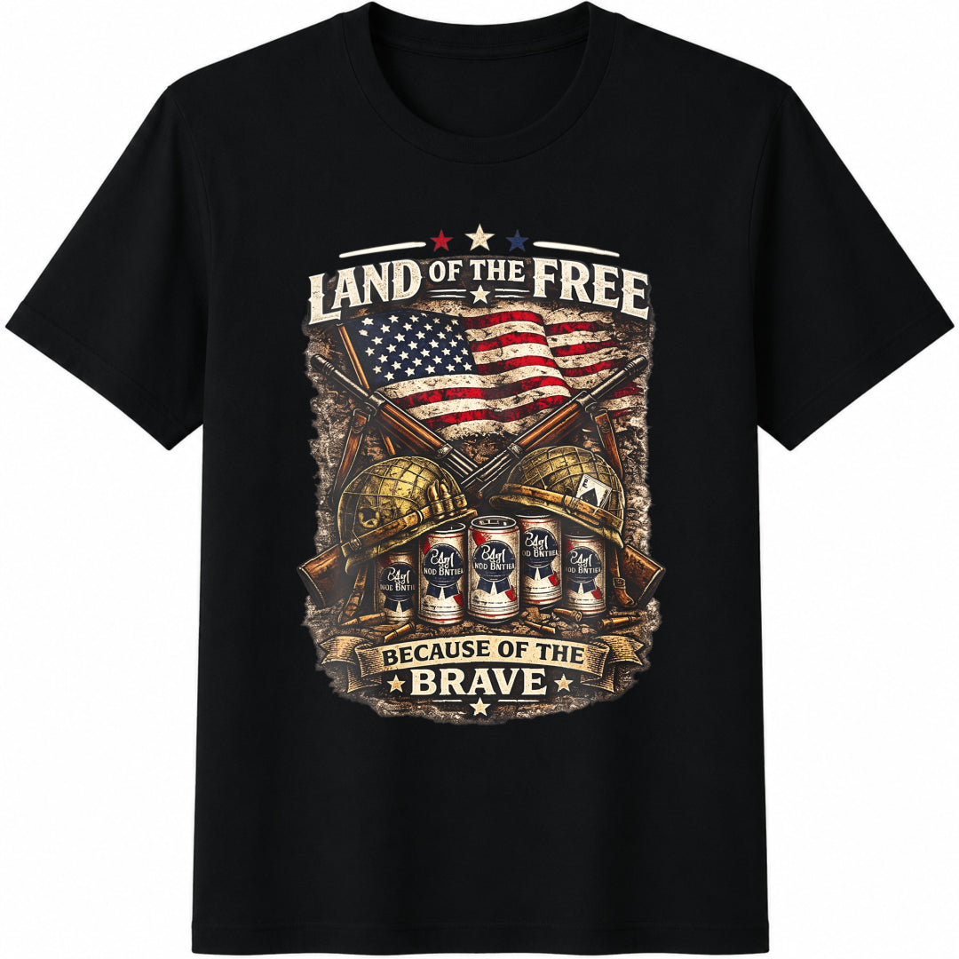 Land of the Free Because of the Brave Cotton T-Shirt in Black