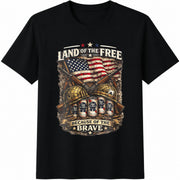 Land of the Free Because of the Brave Cotton T-Shirt in Black
