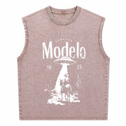 It's Time for a Beer! Fun Beer Short-sleeved Vintage Washed Tank Top in Brown